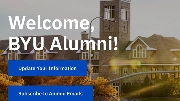 The BYU Alumni site showing the Brigham Young University campus